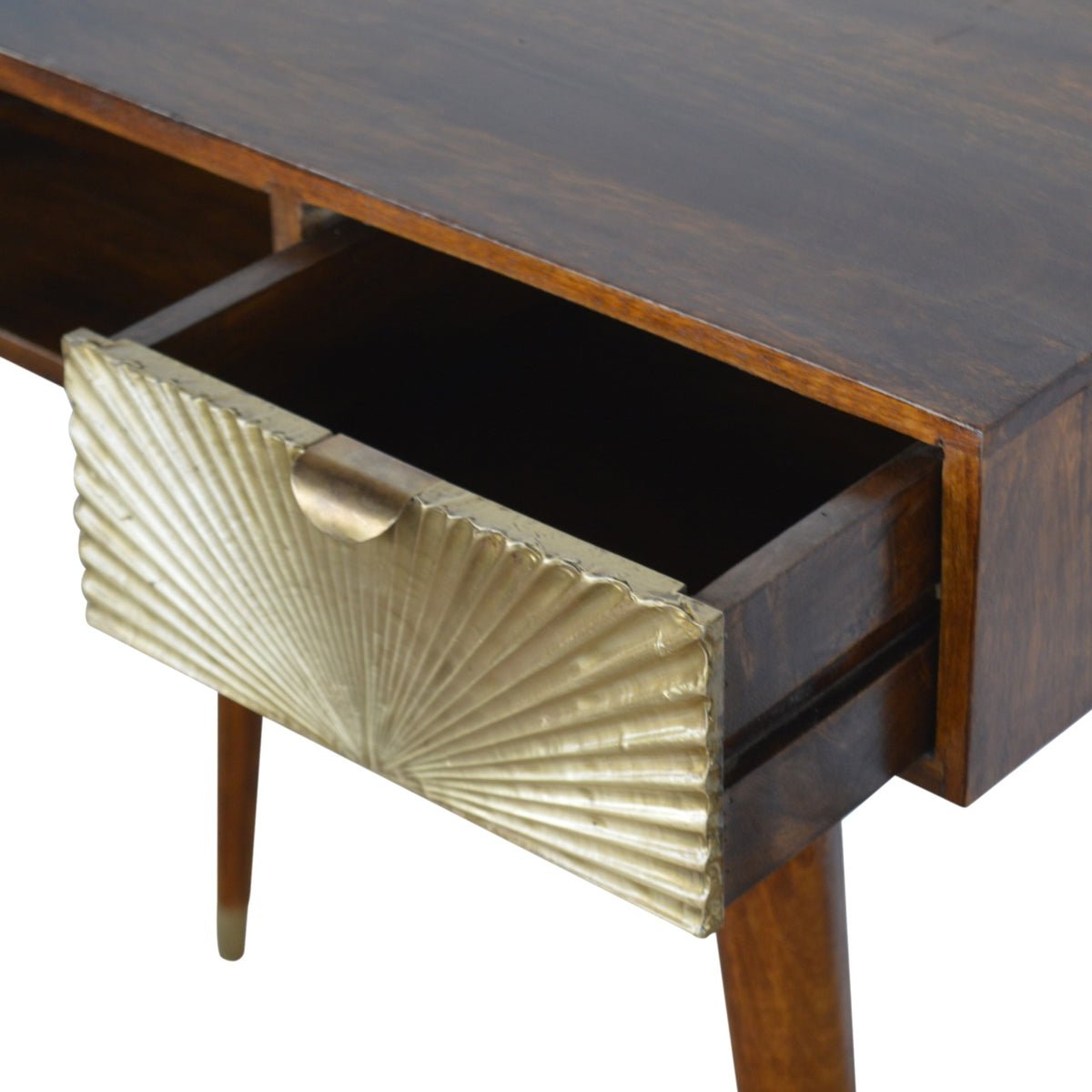Sunrise Gold Carved Writing Desk | Chestnut Mango Wood Hand-Carved
