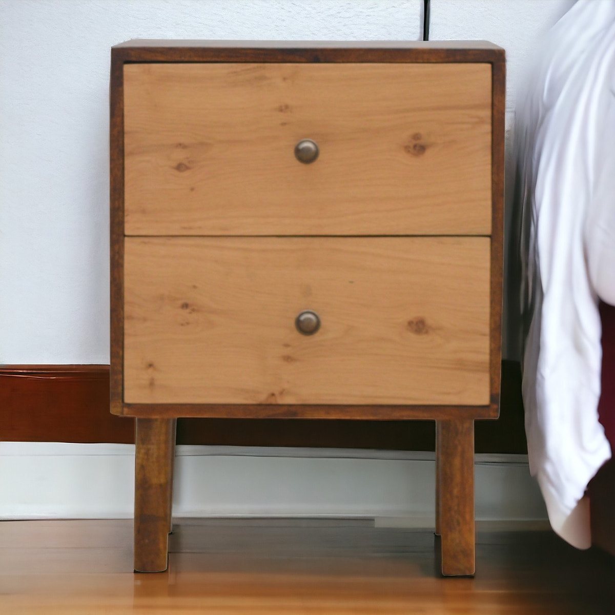 Oak Front 2 Drawer Bedside