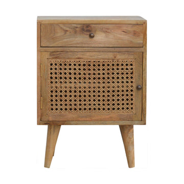 Ratten Door Front Bedside Table | Oak Mango Wood