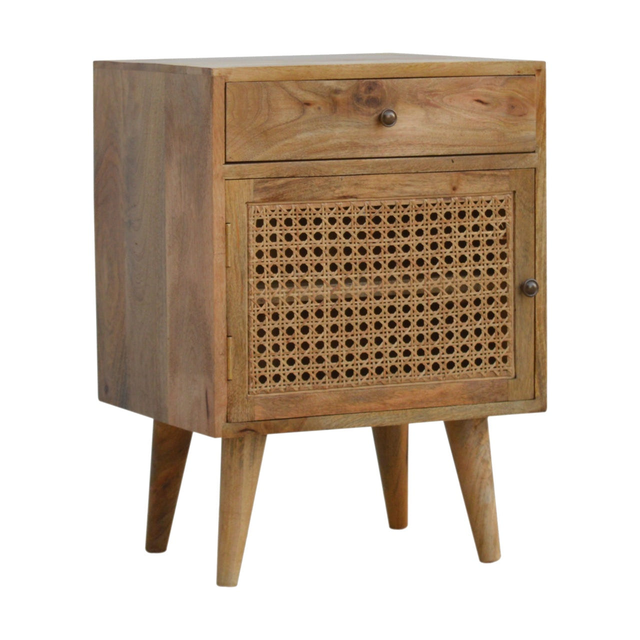 Ratten Door Front Bedside Table | Oak Mango Wood