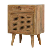 Ratten Door Front Bedside Table | Oak Mango Wood