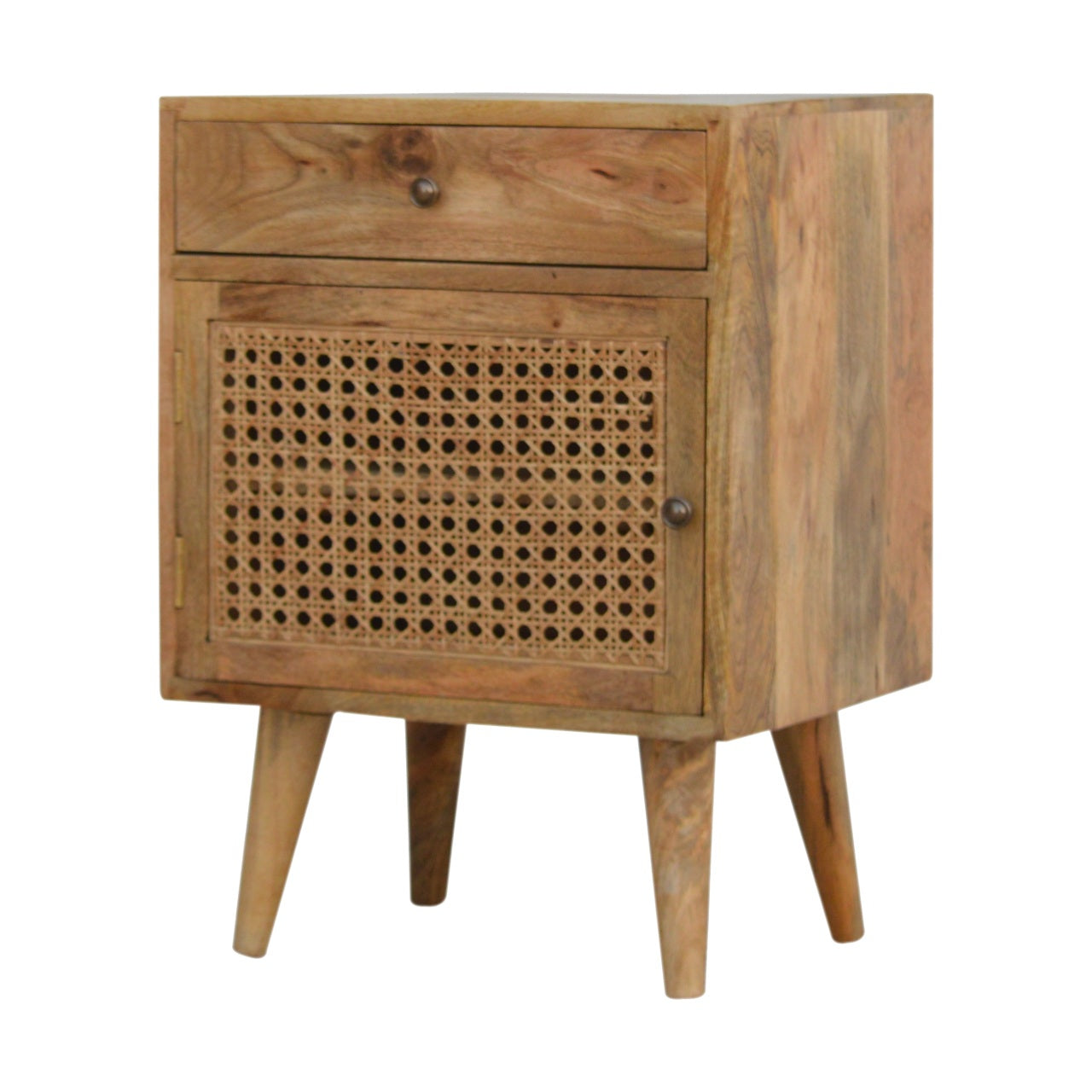 Ratten Door Front Bedside Table | Oak Mango Wood