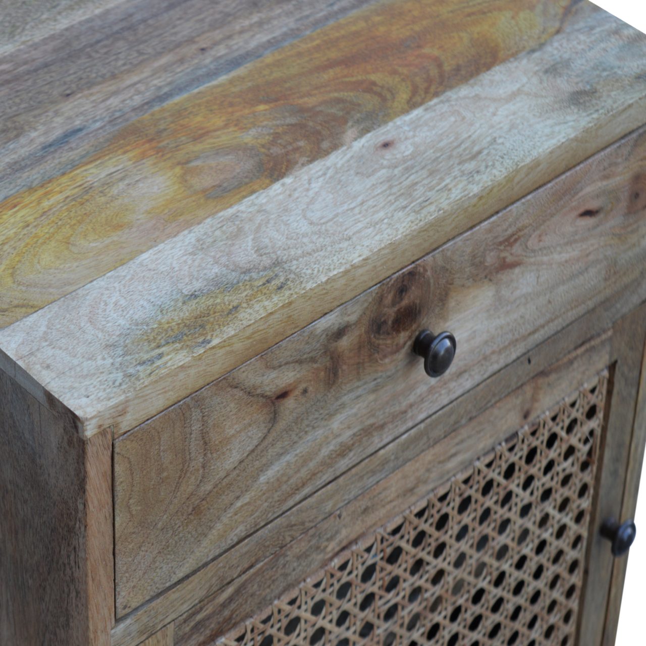 Ratten Door Front Bedside Table | Oak Mango Wood