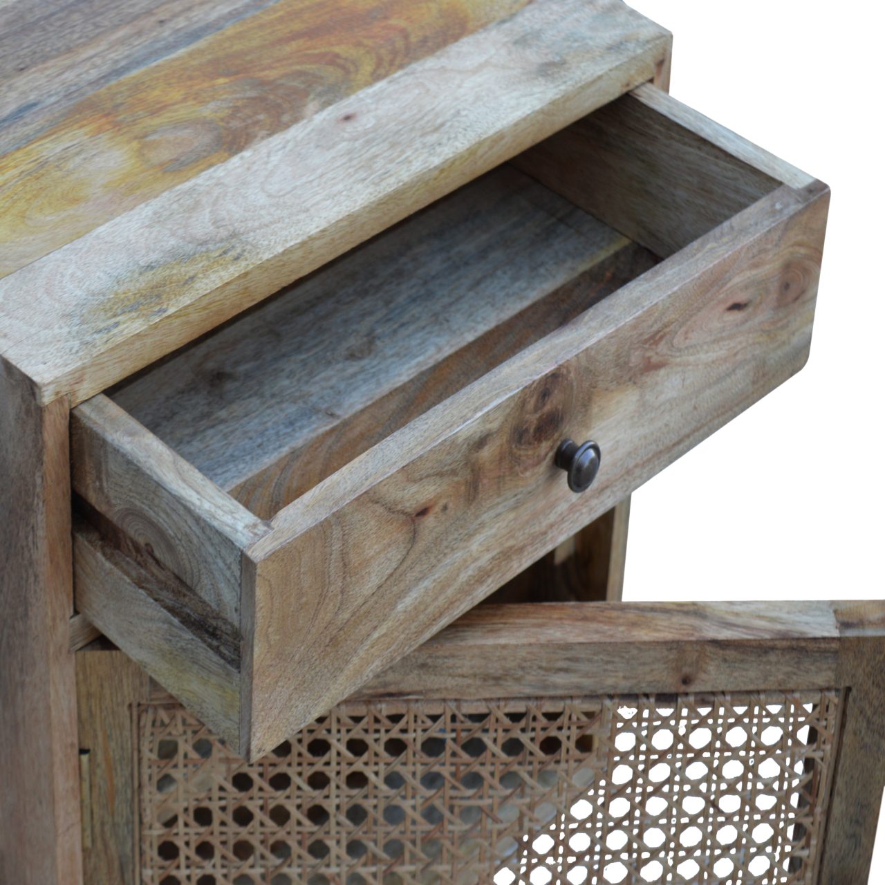 Ratten Door Front Bedside Table | Oak Mango Wood
