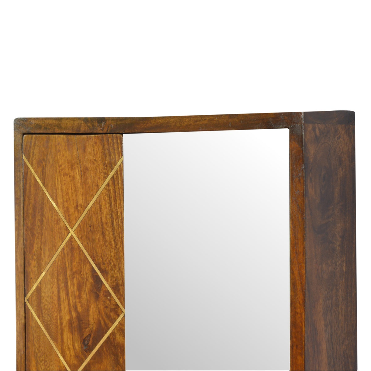 Sliding Brass Wall Chest of Drawers | Chestnut Solid Mango Wood Wall-Mounted