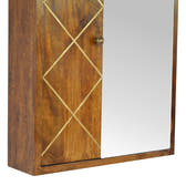 Sliding Brass Wall Chest of Drawers | Chestnut Solid Mango Wood Wall-Mounted