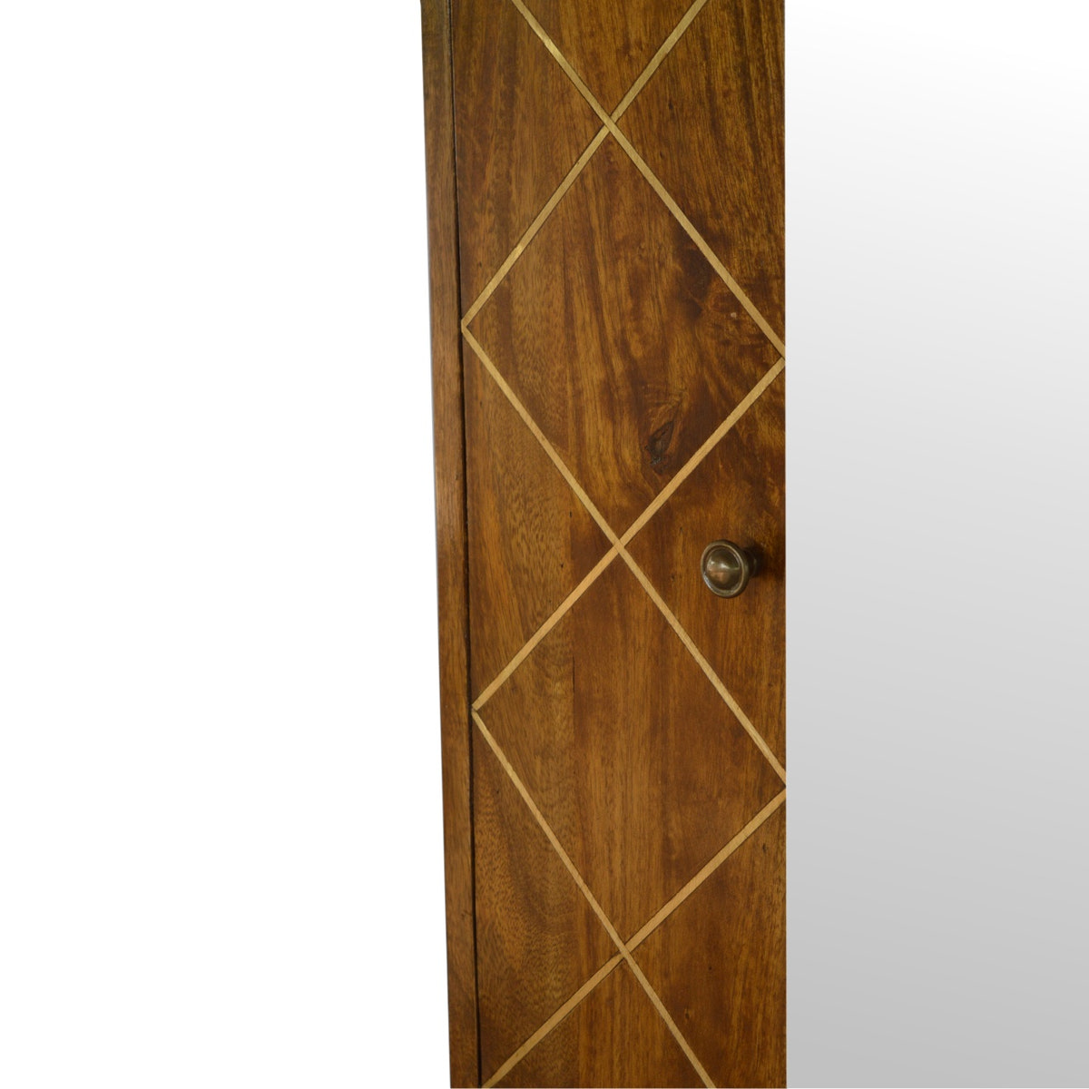 Sliding Brass Wall Chest of Drawers | Chestnut Solid Mango Wood Wall-Mounted