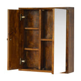 Sliding Brass Wall Chest of Drawers | Chestnut Solid Mango Wood Wall-Mounted