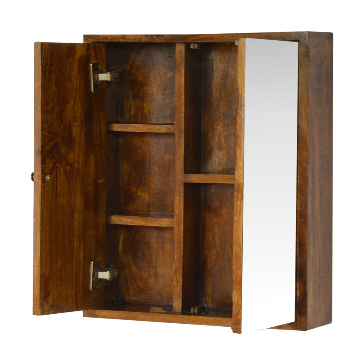 Sliding Brass Wall Chest of Drawers | Chestnut Solid Mango Wood Wall-Mounted