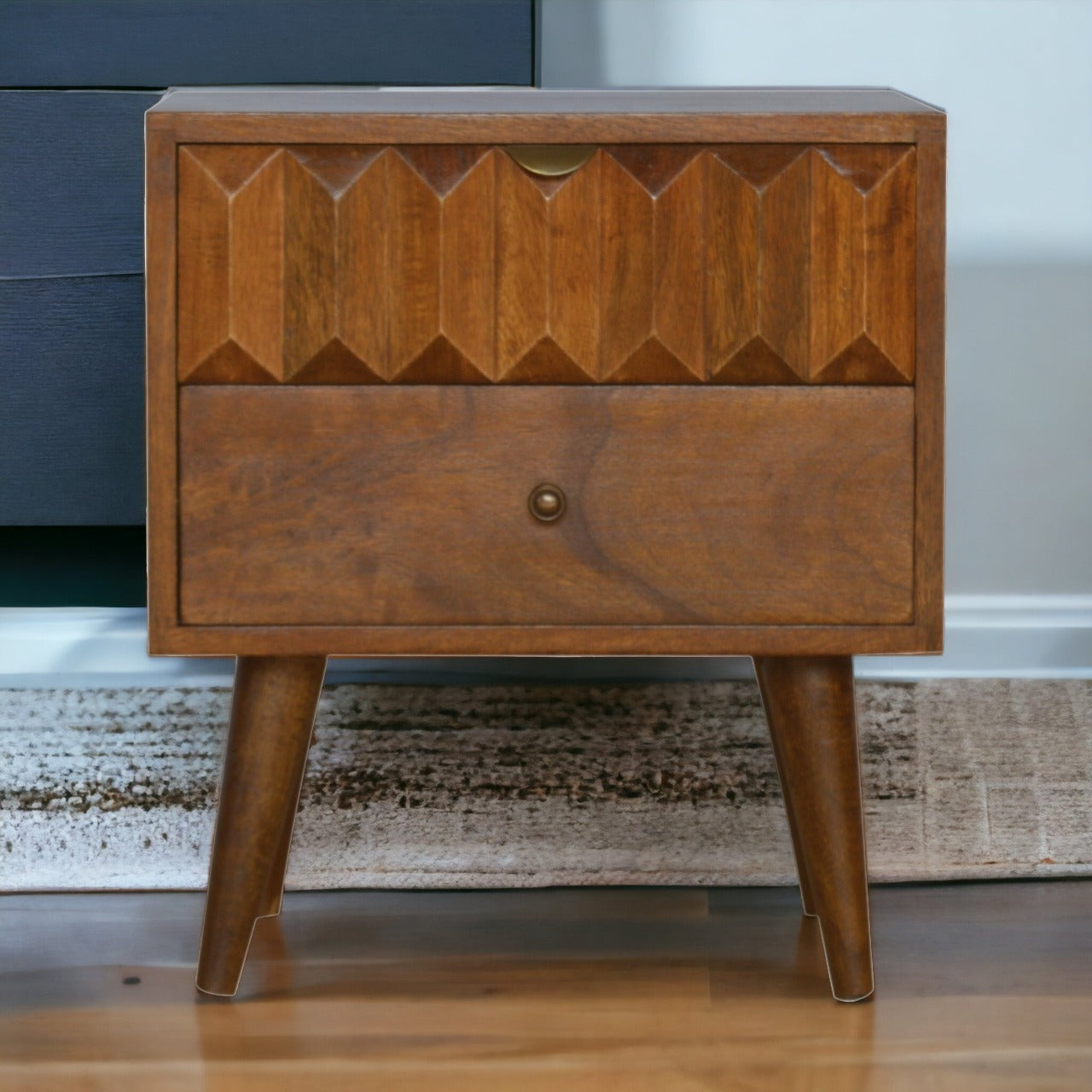 Chestnut Prism Bedside Table | Hand-Carved