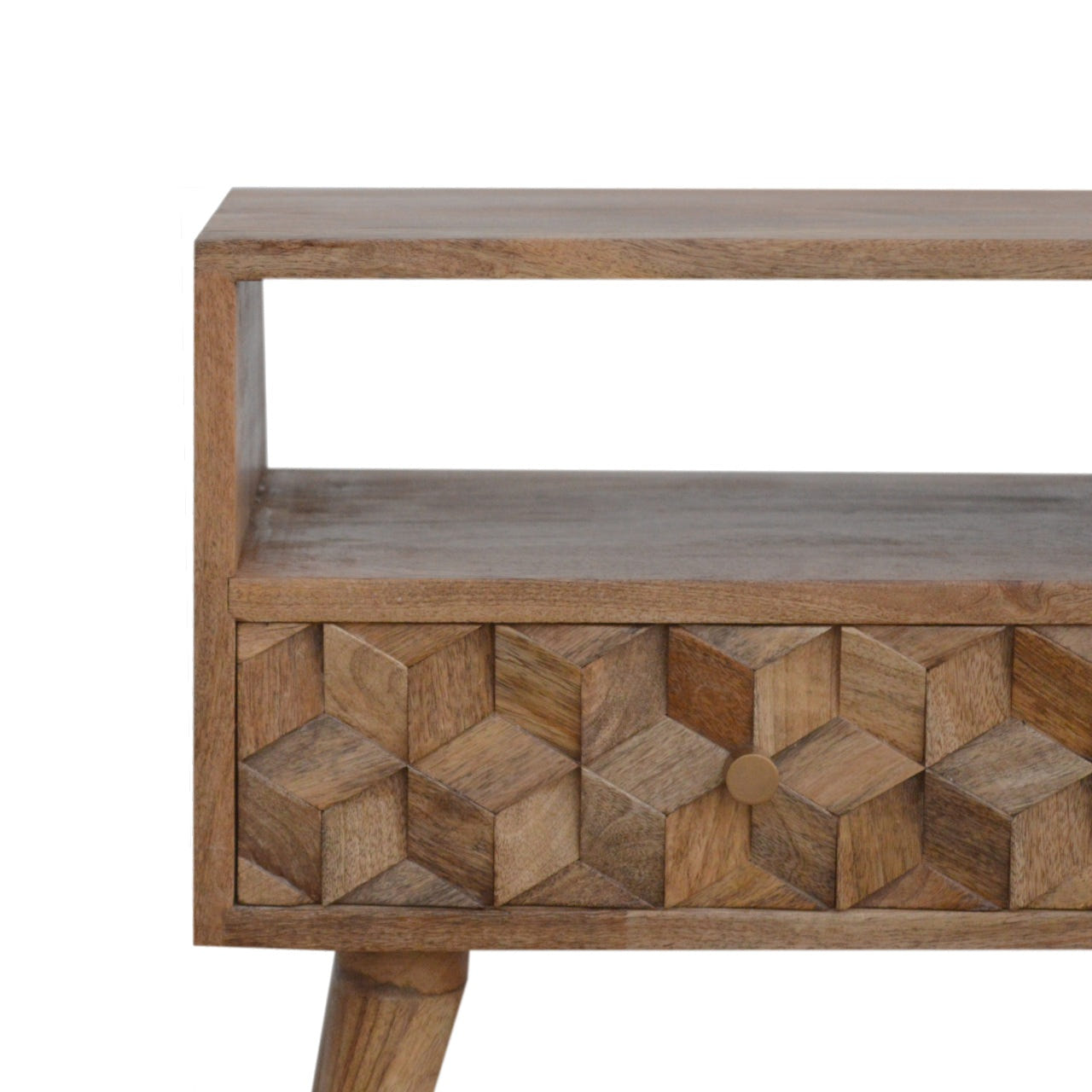 Cube Carved TV Media Unit | Oak Solid Mango Wood Hand-Carved