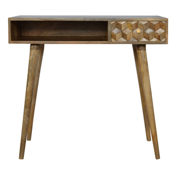 Cube Carved Writing Desk | Oak Mango Wood Hand-Carved