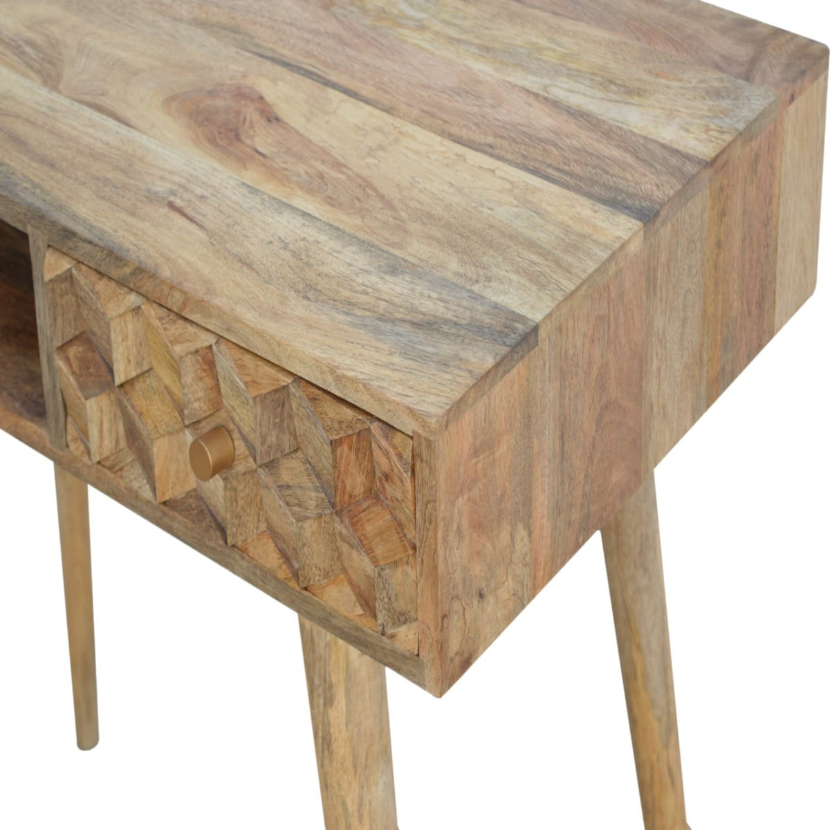 Cube Carved Writing Desk | Oak Mango Wood Hand-Carved