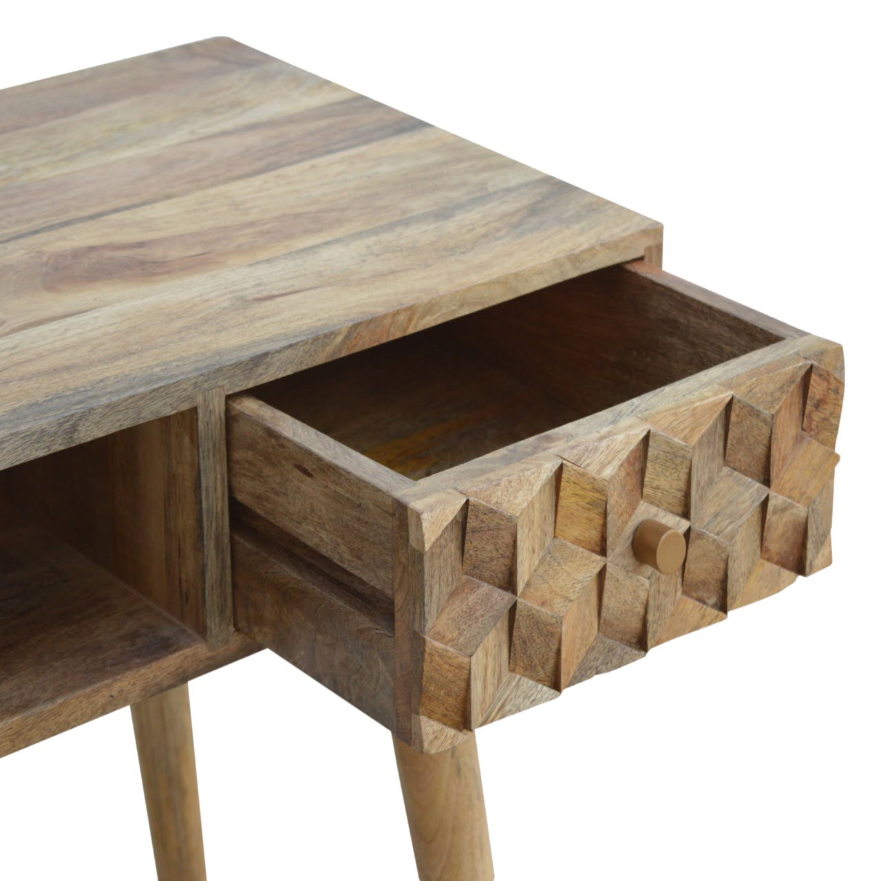 Cube Carved Writing Desk | Oak Mango Wood Hand-Carved