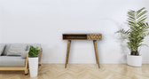 Cube Carved Writing Desk | Oak Mango Wood Hand-Carved