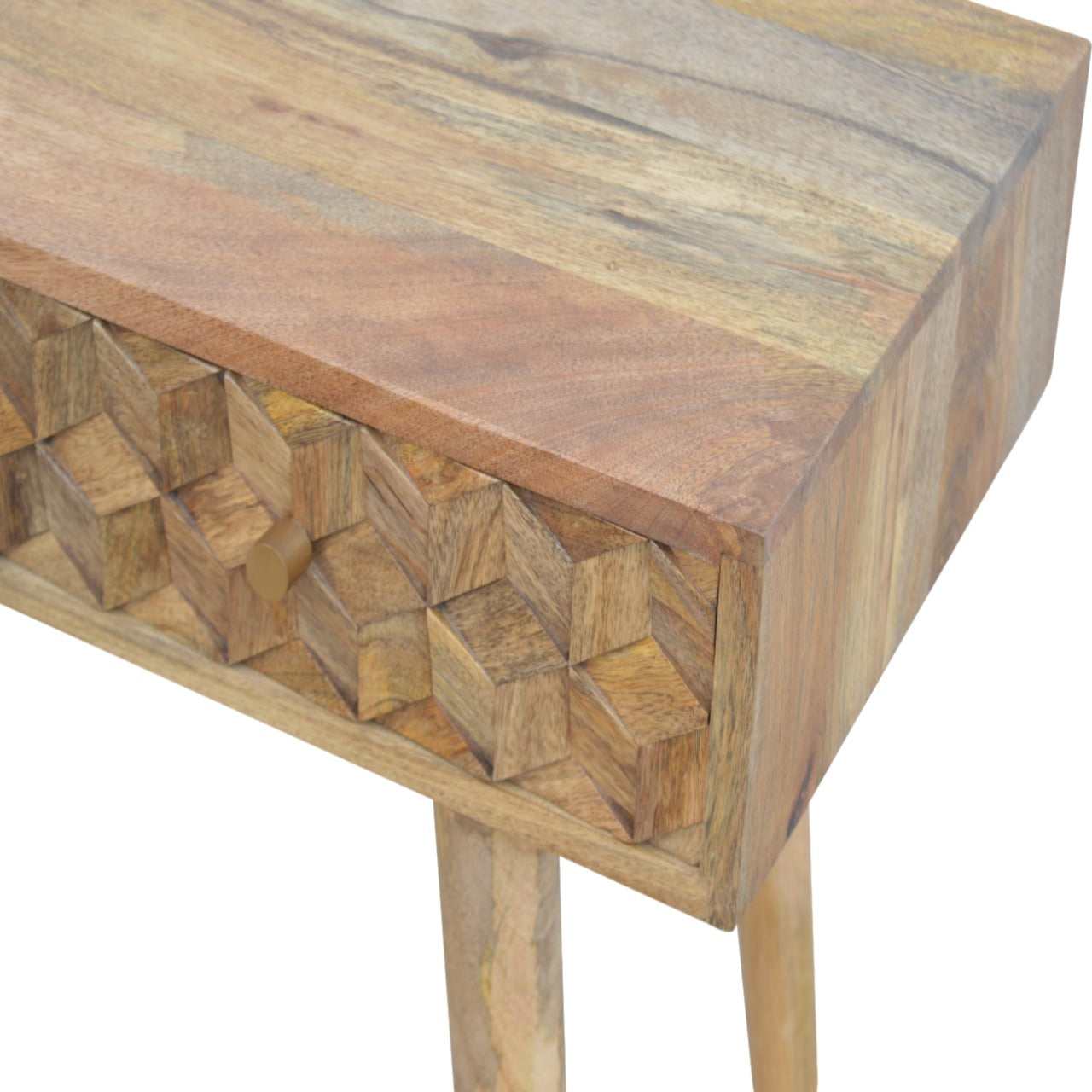 Cube Carved Console Table | Oak Solid Mango Wood Hand-Carved