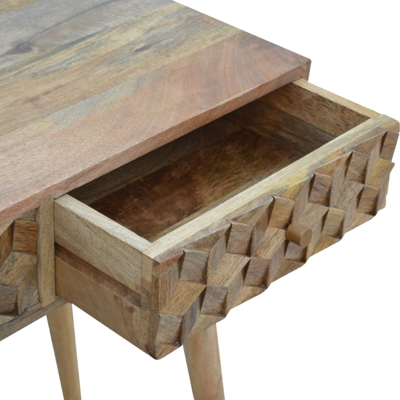 Cube Carved Console Table | Oak Solid Mango Wood Hand-Carved