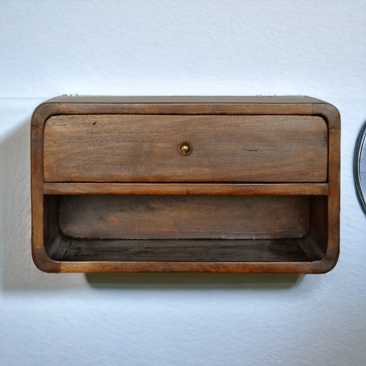 Curved Chestnut Wall Mounted Bedside with Open Slot