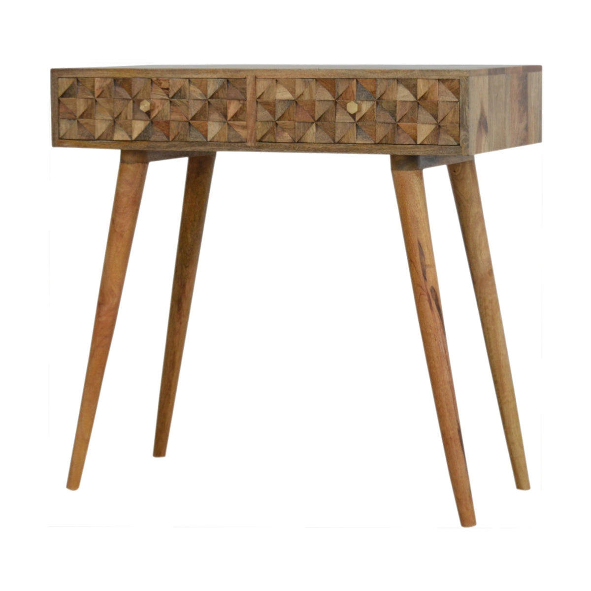 Diamond Carved Console Table | Oak Solid Mango Wood Hand-Carved