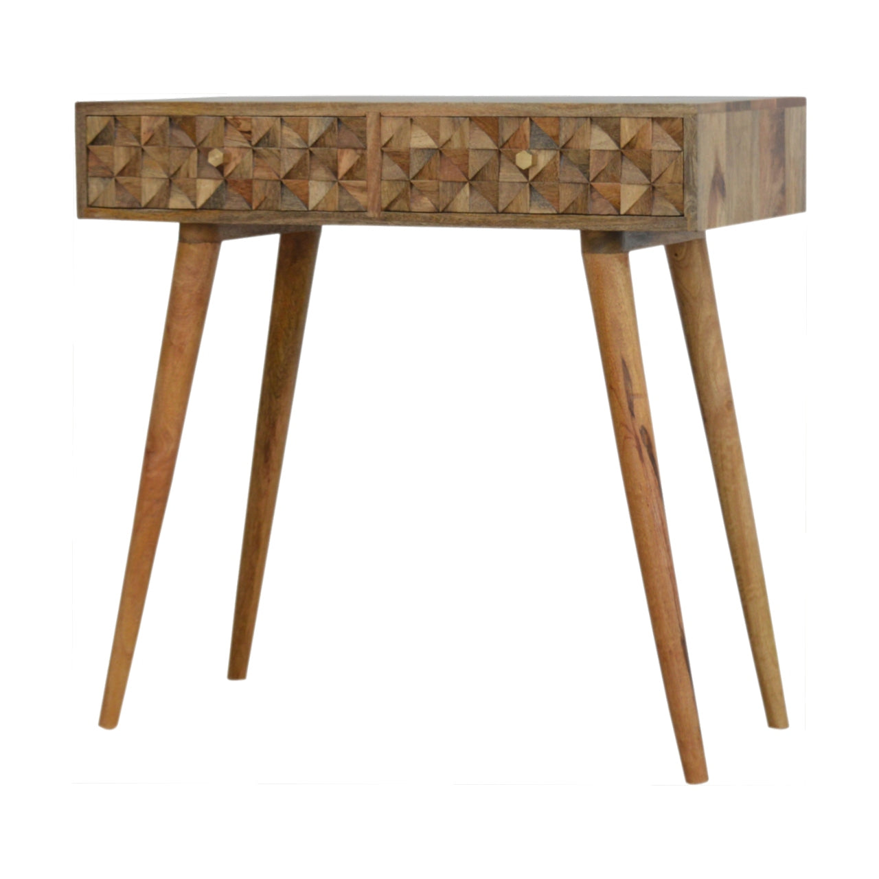 Diamond Carved Console Table | Oak Solid Mango Wood Hand-Carved