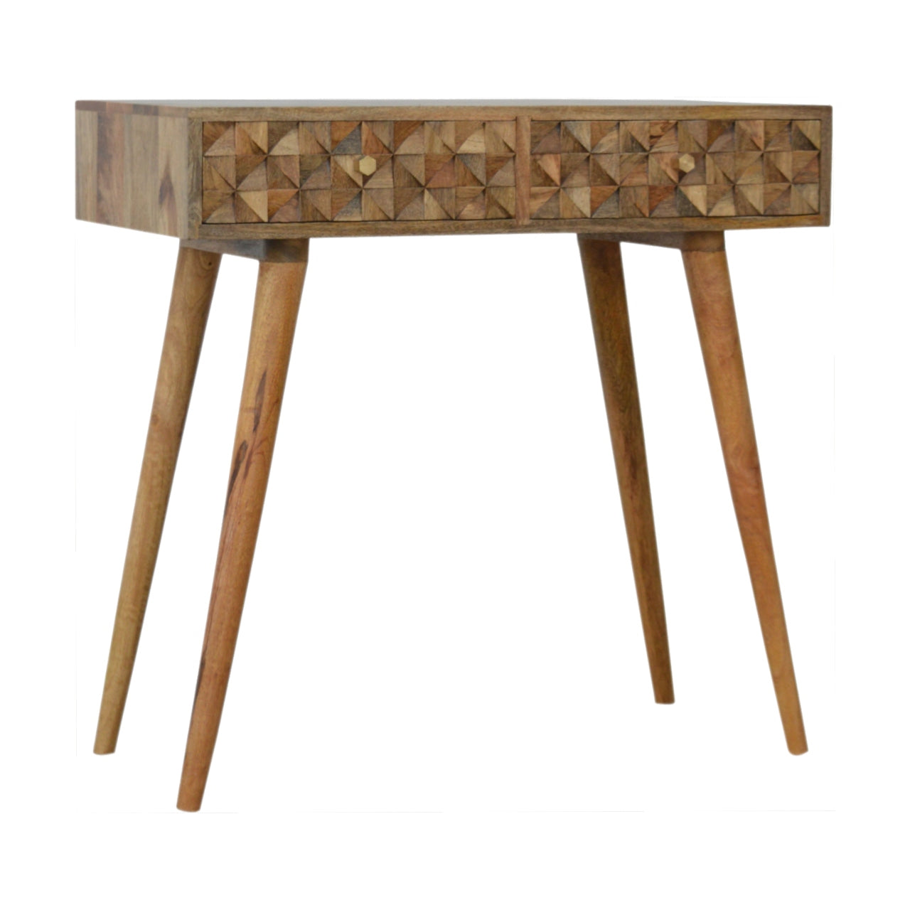 Diamond Carved Console Table | Oak Solid Mango Wood Hand-Carved