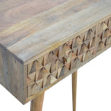 Diamond Carved Console Table | Oak Solid Mango Wood Hand-Carved