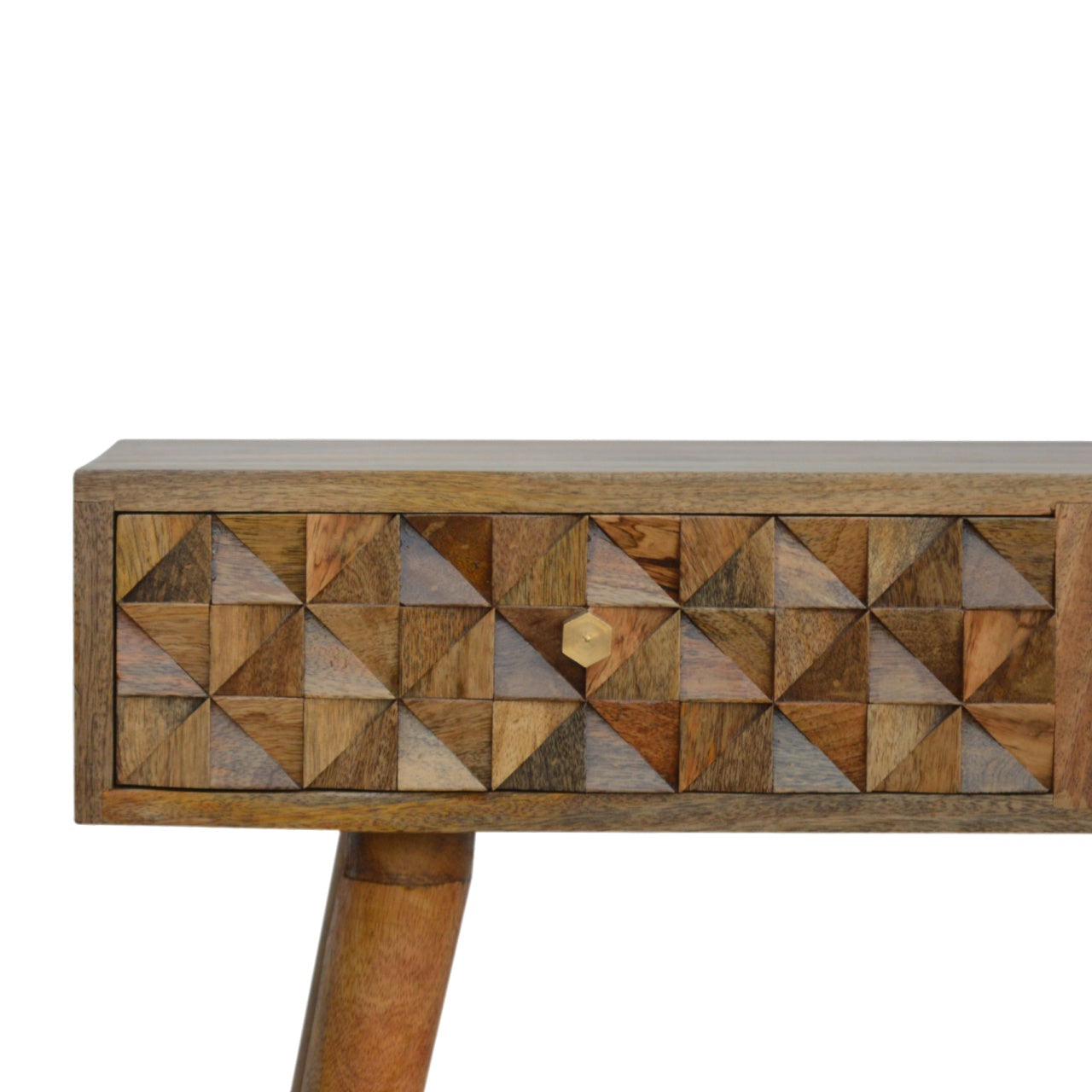 Diamond Carved Console Table | Oak Solid Mango Wood Hand-Carved
