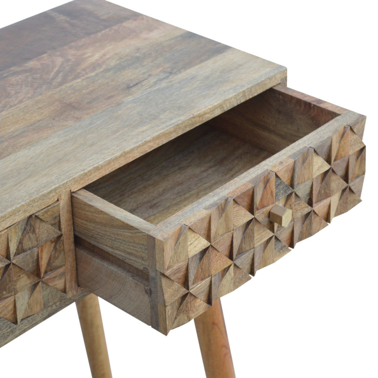 Diamond Carved Console Table | Oak Solid Mango Wood Hand-Carved