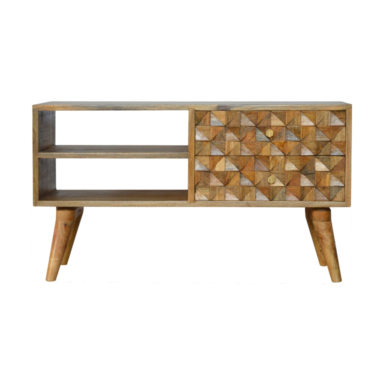 Diamond Carved Oak-ish TV Media Unit | Hand-Carved