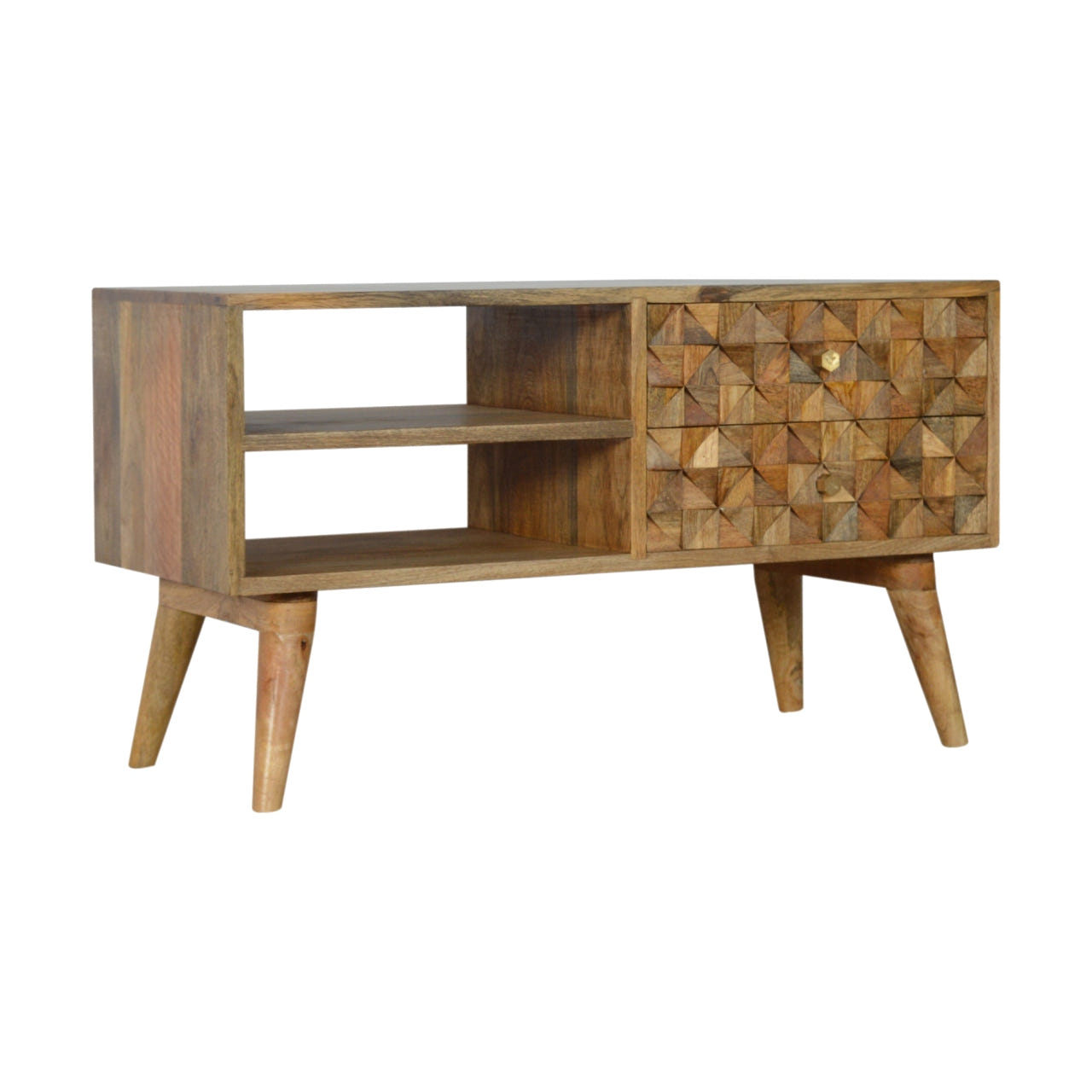 Diamond Carved Oak-ish TV Media Unit | Hand-Carved