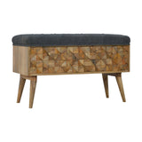 Grey Tweed Diamond Bench | Hand-Carved