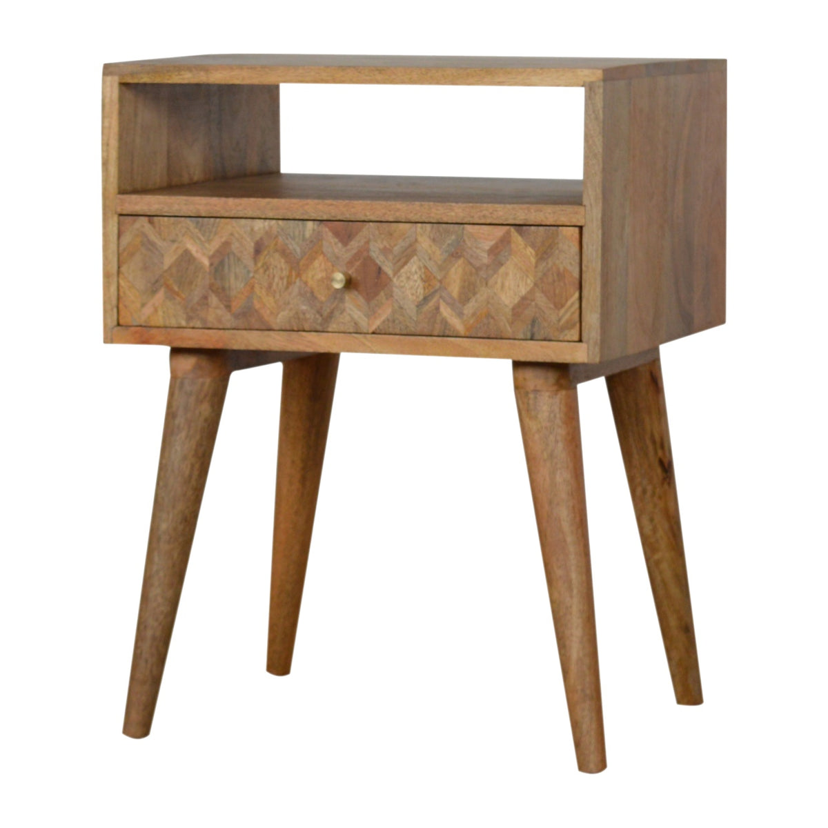 Assorted Oak-ish Open Slot Bedside Table