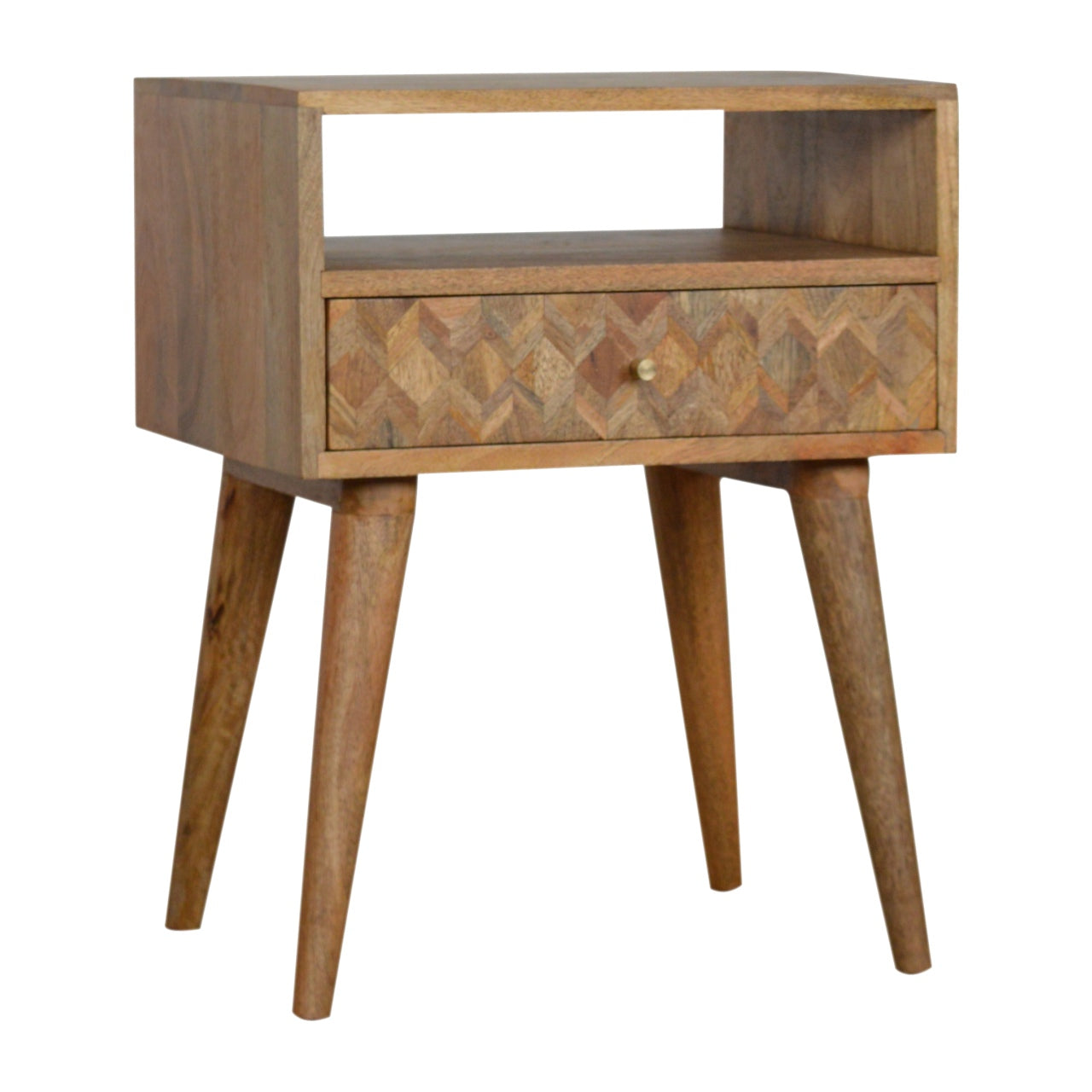 Assorted Oak-ish Open Slot Bedside Table