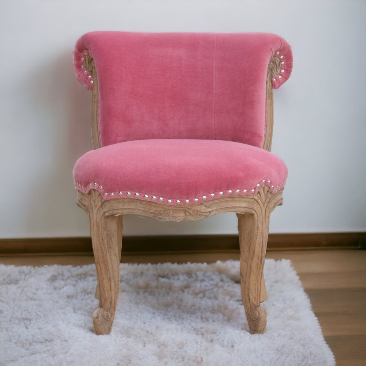 Pink Velvet Studded Chair | Cotton Velvet