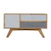 Line Grey Painted TV Media Unit | Oak-Ish Solid Mango Wood