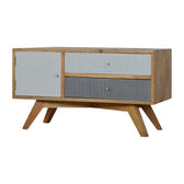 Line Grey Painted TV Media Unit | Oak-Ish Solid Mango Wood