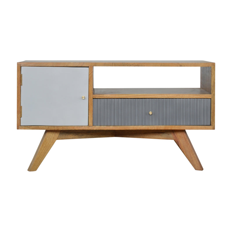 Line Grey Media Unit with Open Slot | Oak-Ish Solid Mango Wood