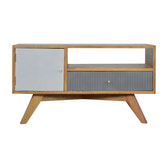 Line Grey Media Unit with Open Slot | Oak-Ish Solid Mango Wood