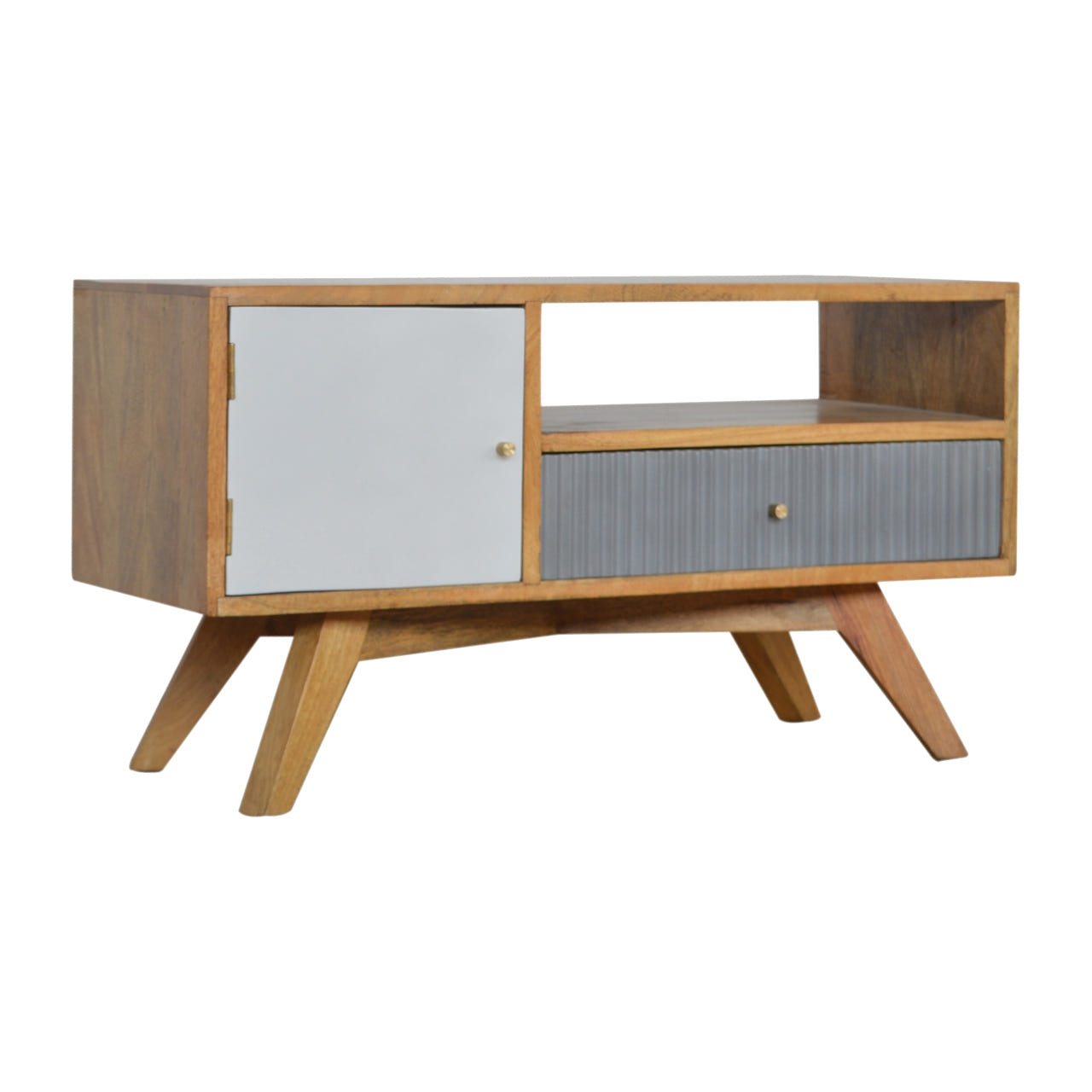 Line Grey Media Unit with Open Slot | Oak-Ish Solid Mango Wood