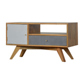 Line Grey Media Unit with Open Slot | Oak-Ish Solid Mango Wood