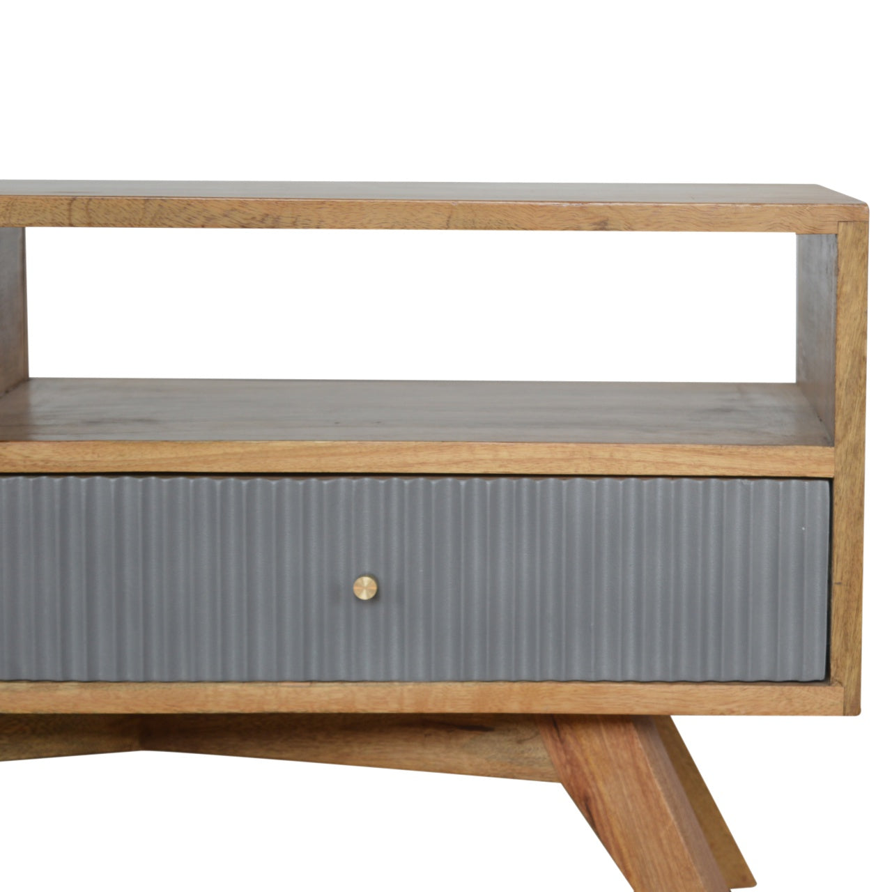 Line Grey Media Unit with Open Slot | Oak-Ish Solid Mango Wood