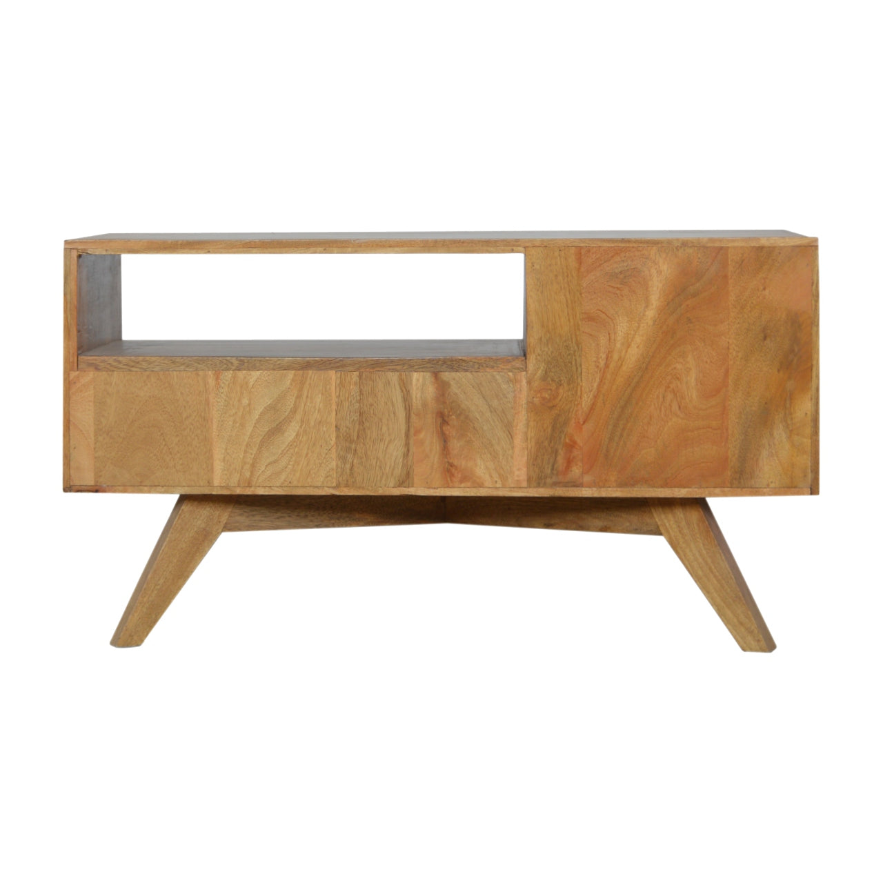 Line Grey Media Unit with Open Slot | Oak-Ish Solid Mango Wood