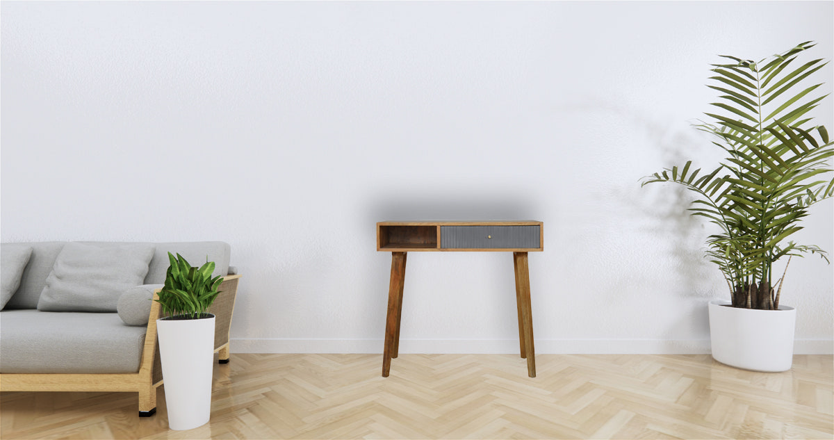 Grey Line Carved Writing Desk | Hand-Carved