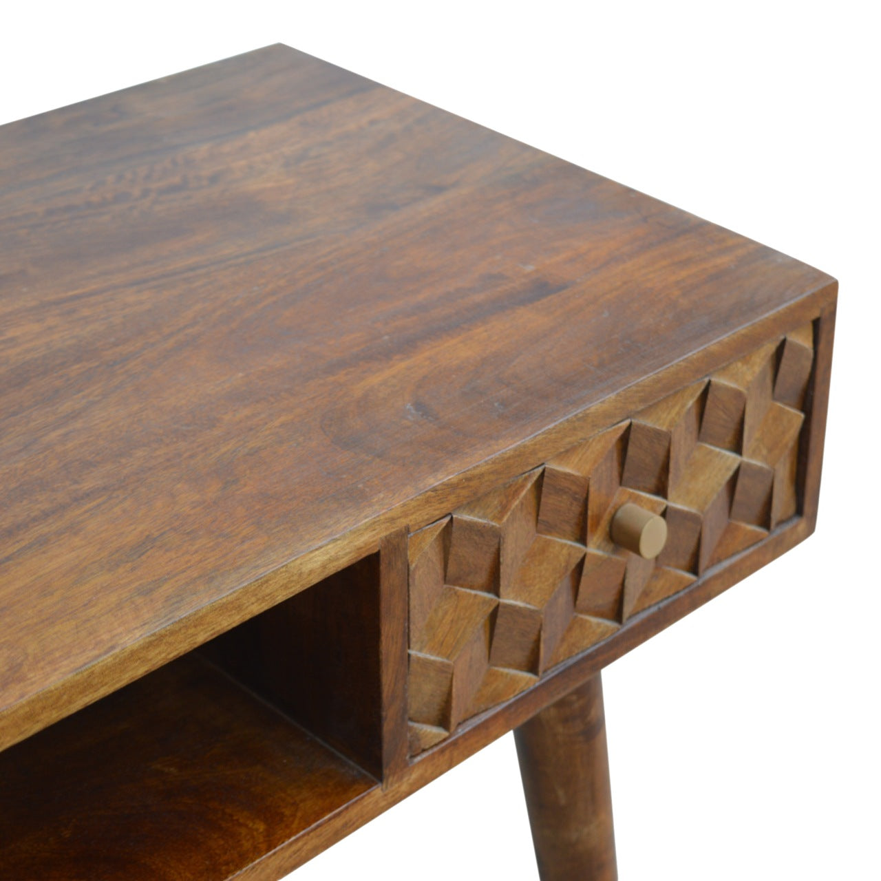 Chestnut Cube Carved Writing Desk | Hand-Carved