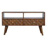 Chestnut Diamond Carved TV Unit Chest of Drawers | Hand-Carved