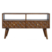 Chestnut Diamond Carved TV Unit Chest of Drawers | Hand-Carved