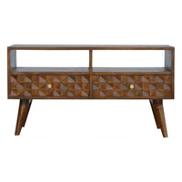 Chestnut Diamond Carved TV Unit Chest of Drawers