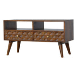 Chestnut Diamond Carved TV Unit Chest of Drawers | Hand-Carved