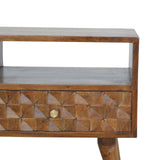 Chestnut Diamond Carved TV Unit Chest of Drawers | Hand-Carved