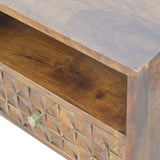 Chestnut Diamond Carved TV Unit Chest of Drawers | Hand-Carved